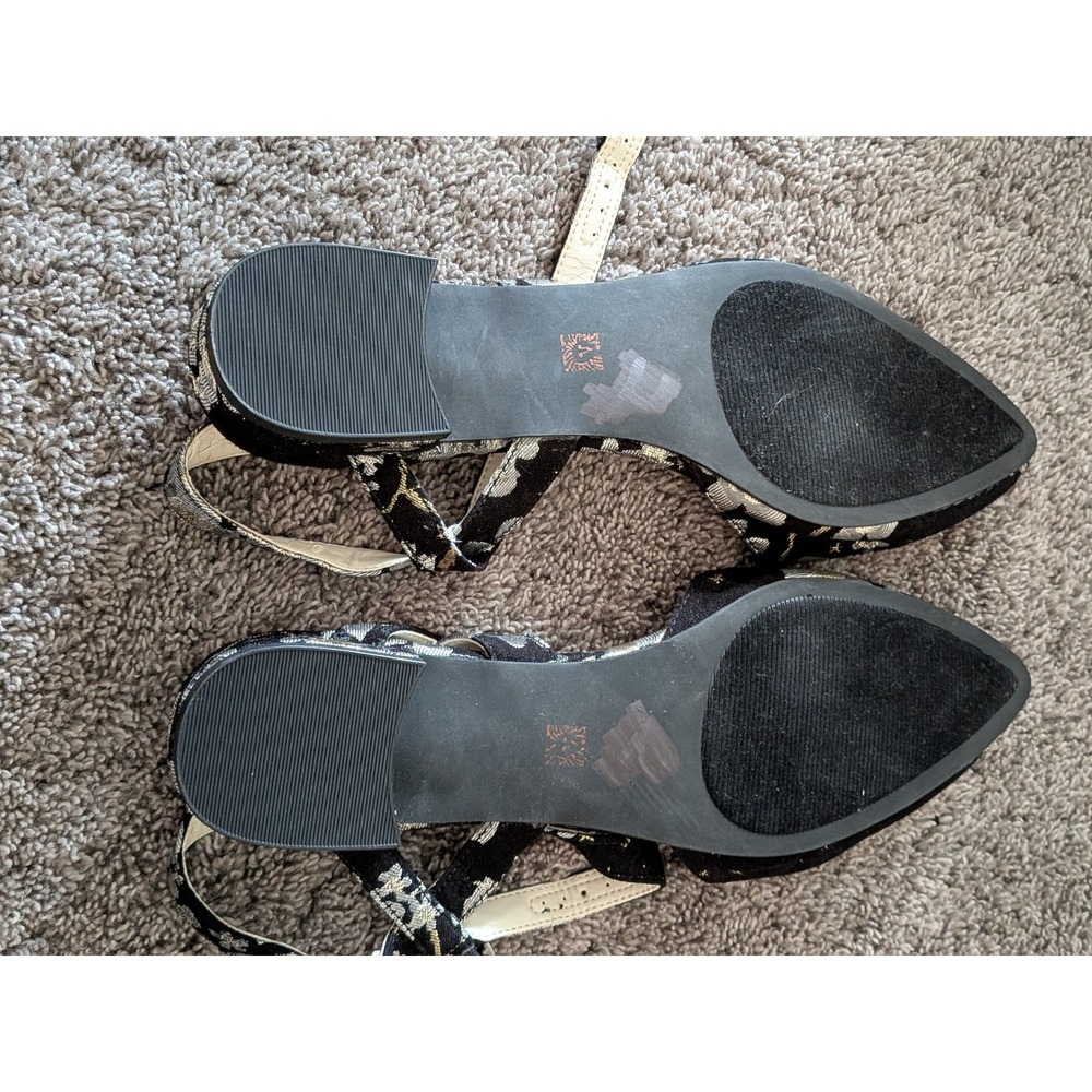 Anne Klein Akodell FB Black Gold Floral Brocade Slingback Pointed Toe Flats 10M